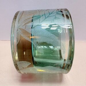 Tommy Bahama supreme teal blue Green Etched Glass short votive Vase